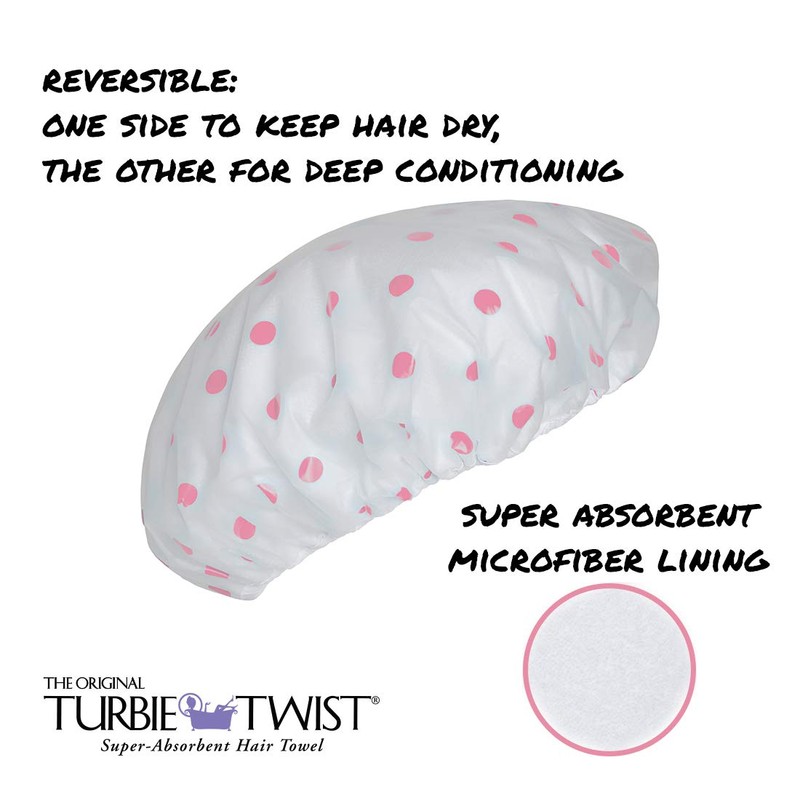 Turbie Twist Reversible Cotton Lined Shower Cap (2-PACK) (Pink and