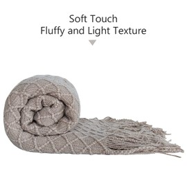 NTBAY Acrylic Knitted Throw Blanket, Lightweight and Soft Cozy Decorative Woven Blanket with Tassels for Travel, Couch, Bed, Sofa, 51 x 67 Inches, Taupe Checkered