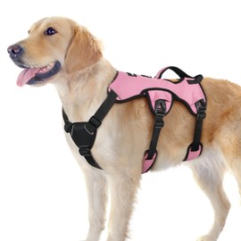 rabbitgoo Escape Proof Dog Harness Large Dogs, Soft Padded Full Body Pet Harness, Reflective Adjustable No Pull Vest with Lift Handle and Leash Clip for Walking Hiking Training, Light Pink, L