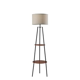 SIMPLEE ADESSO Sydney Shelf Floor Lamp, Black W. Walnut Wood Shelves (SL3727-15)