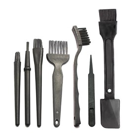 Multi-Purpose Brushes (Black) - 7 Pack - 7X Multi-Sized Brushes, 1x Anti-Static Tweezers, 1x Cleaning Cloth - Small Gaps - Computers, Keyboards, PCBs, Vents, Car Interior, Window Track