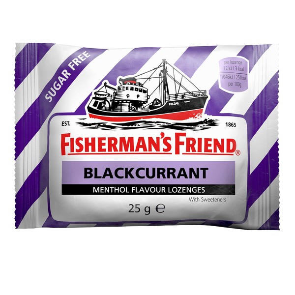 Fisherman's Friend Blackcurrant Lozenges, Sugar Free Extra Strong Menthol Throat Lozenges, Pack of 24 (25g)