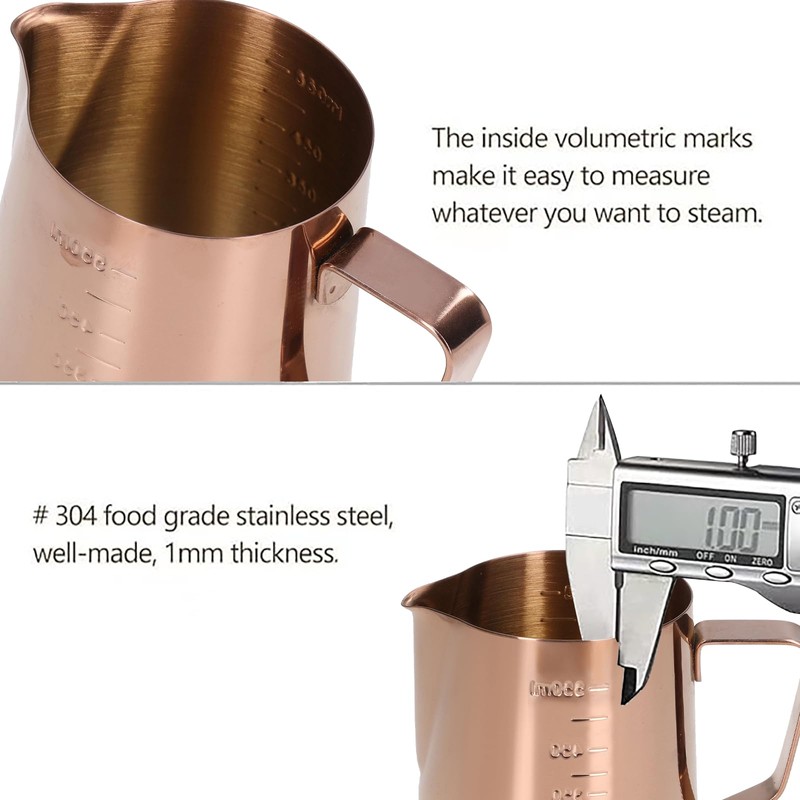 Frothing Cup, Coffee Milk Pitcher 550ML With Scale Rose Gold