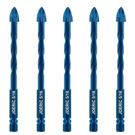 JOERIC 5/16”Masonry Drill Bit Set, 5Pieces 8mm Concrete Drill Bits Set Ceramic Drill Bit Carbide for Ceramic Tile, Plastic, Wall, Brick, Cement, Concrete, Wood (Blue)