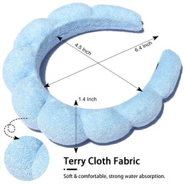 MKUCCD Sponge Spa Headbands & Wristband Set,Puffy Makeup Headband Set for Washing Face,Soft Towel Skin Care Head Band,Cute Hair Band Shower Padded Headwear Non Slip Thick Hair Accessory（Blue）