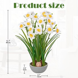 Artificial Flowers in Pot 16" Fuax Daffodil Potted Flowers Plant Decor Room Farmhouse Fake White Flower Plants Centerpieces Desktop Spring Summer Flowers Home Decor Indoor for Living Room Kitchen