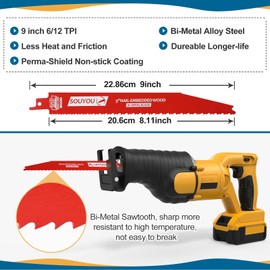Souyou 50 Pack 9 Inch 6/12 Tpi Reciprocating Saw Blades Bi-Metal Steel Demon with Perma-Shield Coating Stud and Reciprocating Saw Blades for Cutting Embedded Wood Metals PVC Pallets etc.