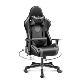 OneGame Gaming Chair Ergonomic, Racing Style PU Leather Game Chair, Adjustable Backrest Swivel Ergonomic Gamer Chair with Lumbar Support, Blackgray