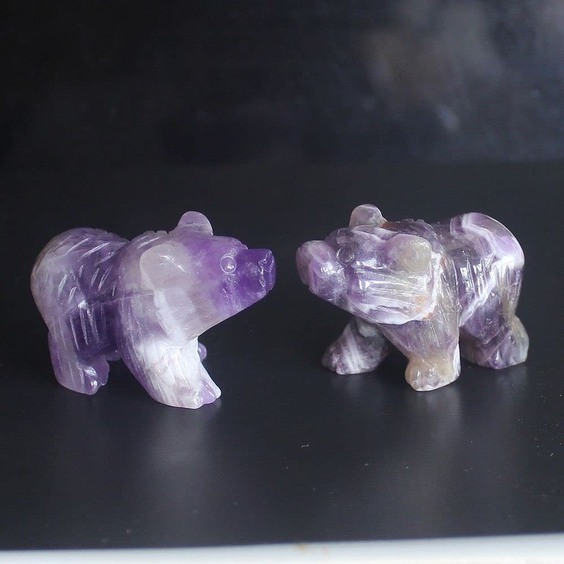 1.5'' Hand Carved Mixed Gemstone Crystal Bear Figurine Animal Carving
