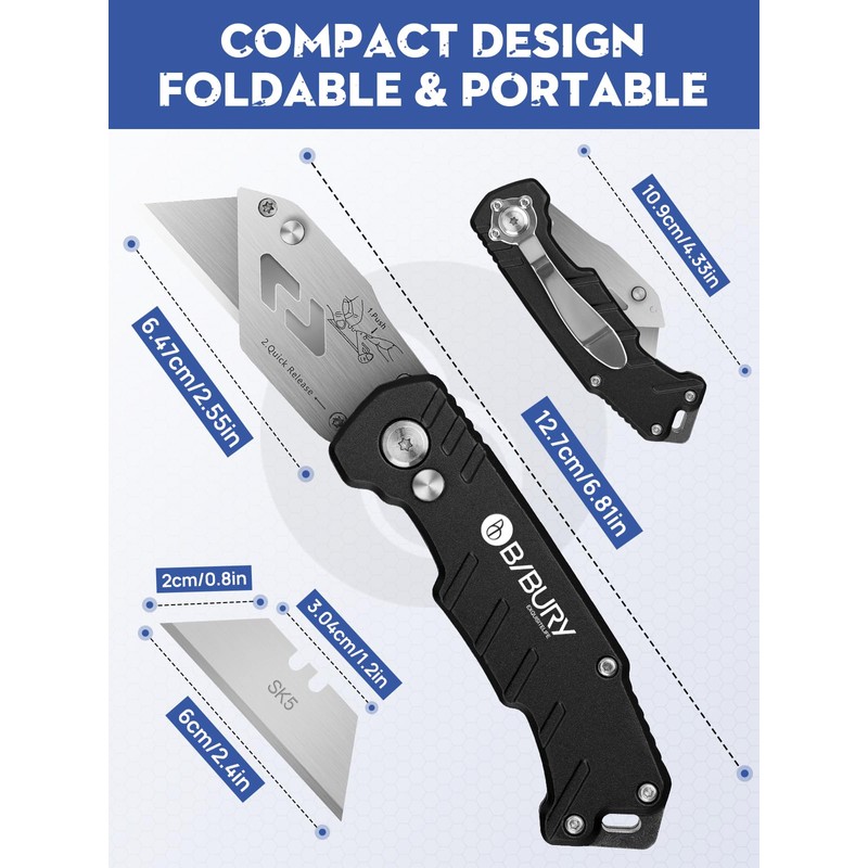 Utility Knife, BIBURY Upgraded Version Heavy Duty Box Cutter, Pocket
