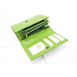 Toucan of Scotland Genuine Leather Ladies Long Floral Green Female Coin Credit Card Notes Purse Zipped & Buttoned