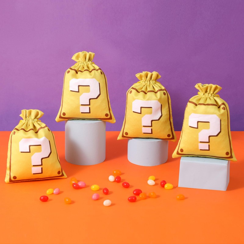 RICHNESS 16pcs Video Game Party Favor Bags Question Mark Drawstring