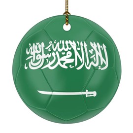 Football Theme Saudi Arabia Christmas Tree Ornament State Flag Travel Sports Round Keepsake Gift Ceramic Double Sided Custom Souvenir for Xmas Party Decorations