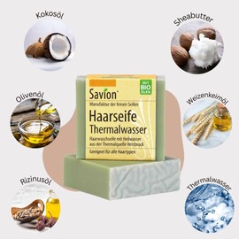 Savion 4+1 Organic Hair Soap Thermal Water, Vegan, Handmade, Palm Oil Free, Plastic-Free, 5 x 85 g
