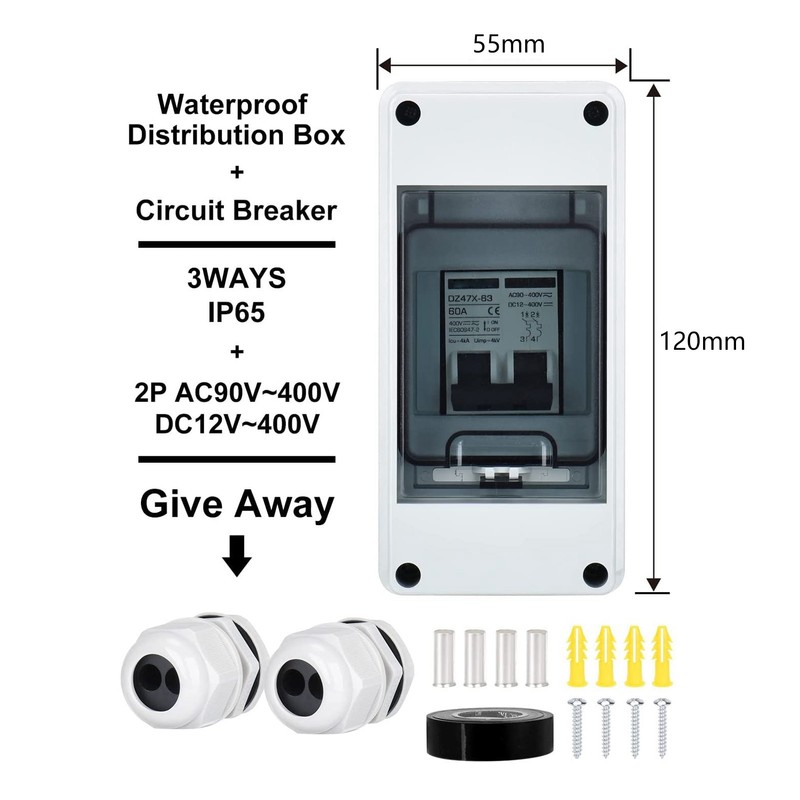 DC Circuit Breaker 2P 40A IP65 Waterproof 6KA Breaking Capacity