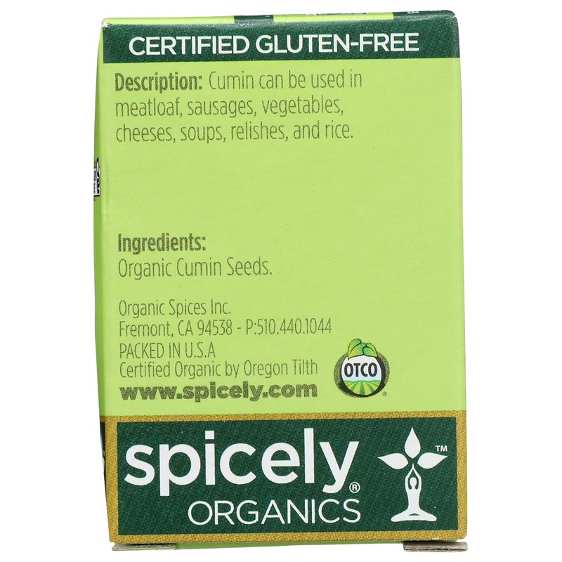 Spicely Organic Cumin Seeds Whole 0.50 Ounce ecoBox Certified Gluten