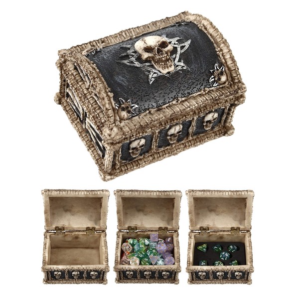 Forged Dice Co. Deluxe Skull and Bones Dice Storage Chest Box - Container Holds up to 10 Sets of Polyhedral Dice or 70 Individual Dice with Foam Insert for Polyhedral 7 Dice Set