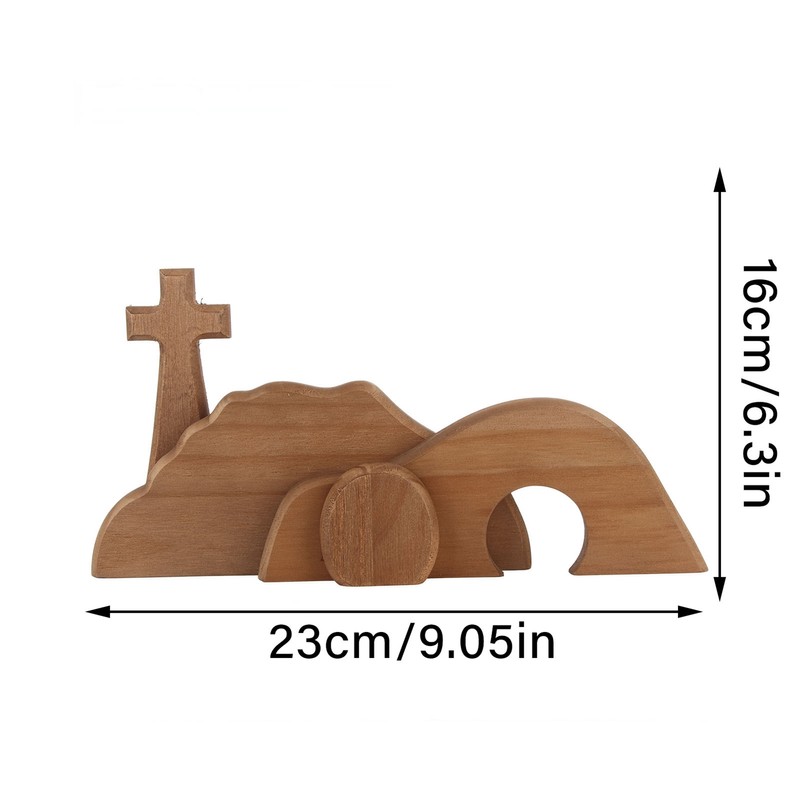 Easter Scene Cross Decoration Wooden Jesus Empty Tomb Statue Easter