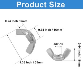 HARSKIYER 10 Pcs 3/8"-16 Wing Nuts, 304 Stainless Steel Butterfly Wing Nut, Corrosion-Resistant Fasteners with Hand Twist Design for DIY Projects, Furniture Assembly and Machinery Maintenance