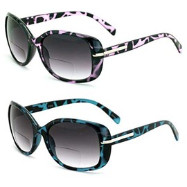 2 Pairs Women's Bifocals Reading Sunglasses Reader Glasses Vintage Outdoor Black and Leopard (2 Pairs (Pink/Blue), 2.50)