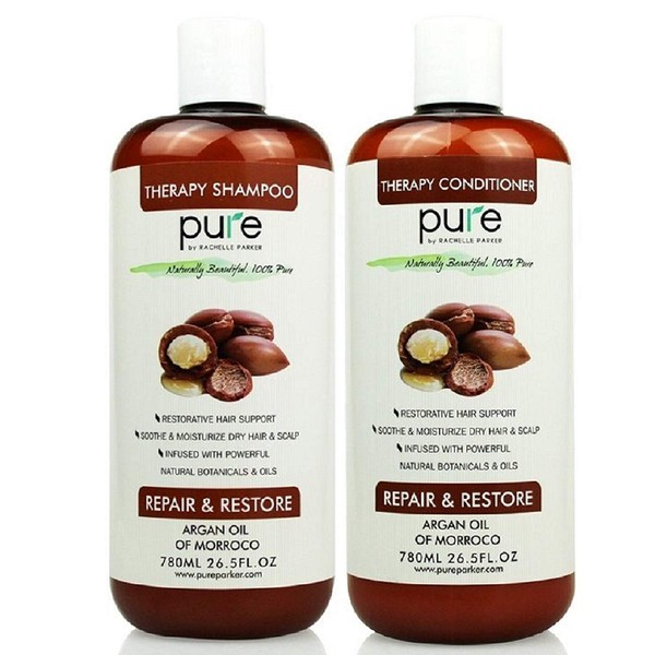 PURE Shampoo and Conditioner Set, HUGE 26.5 oz. Each Extra Strength Formula with Keratin & Dead Sea Minerals, Moisturizes Dry & Damaged Hair (Argan Oil Shampoo & Conditioner)