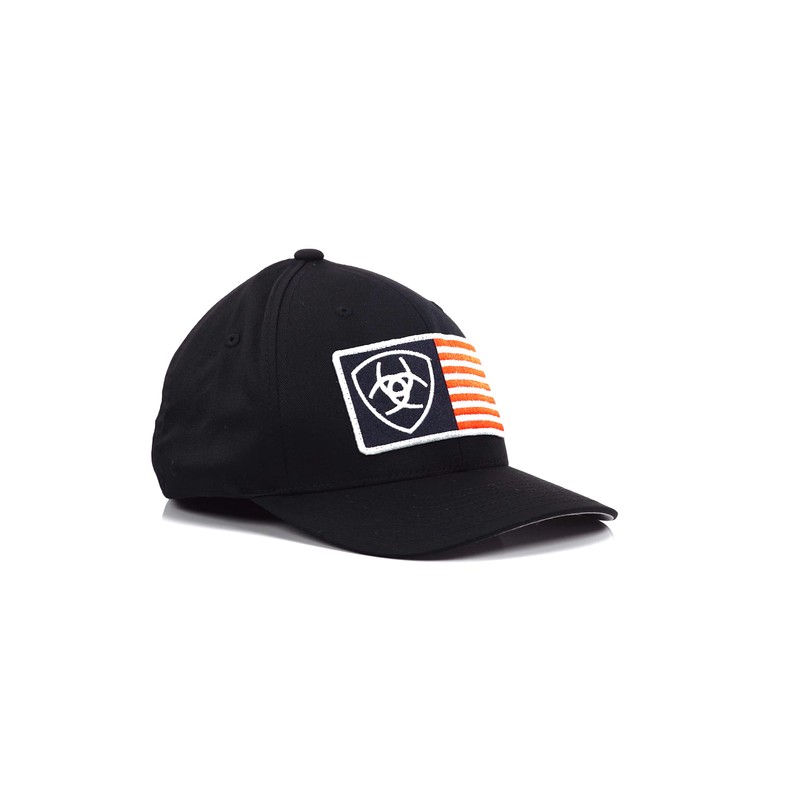 ARIAT Men's Black Flexfit USA Flag Patch Cap, Black, S