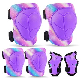 Unicorn Castle Knee Pads Children's Pads Set Inline Skate Protectors 6-in-1 Protective Equipment Children's Elbow Pads Wrist Guards Protectors for 3-8 Years, Yellow Purple