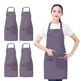 4 Piezas Delantales de Cocina para Mujeres hombres, Delantales con Peto Ajustables con Bolsillos, Delantales de Chef de Cocina para Unisex Parrilla Hornear Pintura Arte Estilista Lavavajillas (Gris)