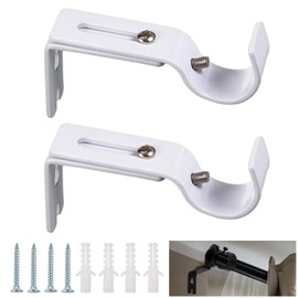 Adjustable Curtain Rod Holder, Pack of 2 Curtain Holder, Adjustable, Curtain Rod Holder, with Screws, Wall Mount Curtain Rod Holder, for Bedroom, Closet, White
