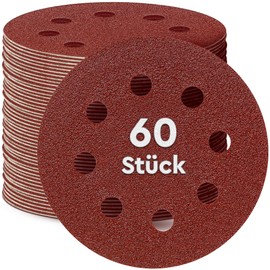 EffektWerk Sanding Discs (60 Pack, 8 Holes) 125mm Multi Grit Sandpaper (40, 60, 80, 120, 180, 240)