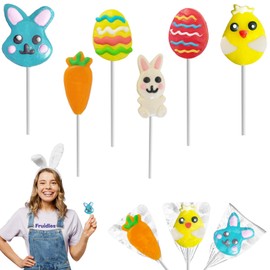 Fruidles Happy Easter Variety Pack Lollipops Suckers, Colorful Easter Eggs, Yellow Bunny Rabbit, Orange Carrot Designs Fat-Free, Individually Wrapped (24-Pack)