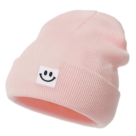 Orfila Beanies for Men Women Smiley Face Warm Winter Hat Toque Unisex Gifts for Women Girlfriend Her Pink