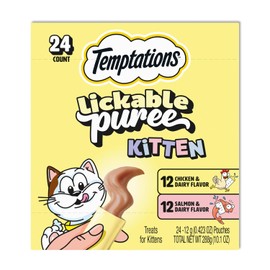 Temptations Puree Kitten Treats Lickable, Chicken and Salmon Variety Pack, 24 Pouches
