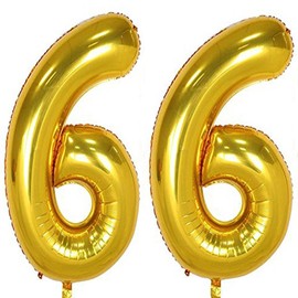 40inch Gold Foil 66 Helium Jumbo Digital Number Balloons, 66th Birthday Decoration for Girls or Boys, sweet 66 Birthday Party Supplies