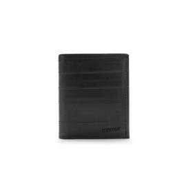 MNMUR Vertical Men's Wallet Book Style with Small Coin Pocket, long, ultra-slim with coin pocket, black color, handmade in Italy with recycled materials. Dimensions: 10.5x8.5 cm. (Black Card Holder)
