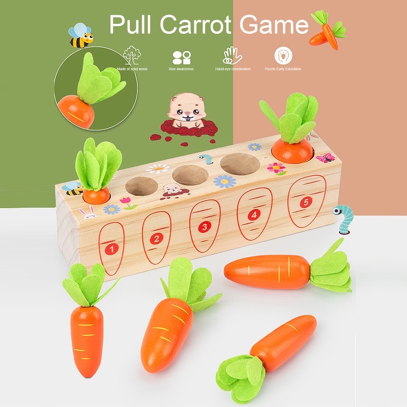 Wooden Pull Carrot Game Number Fine Motor Skill Toy Matching