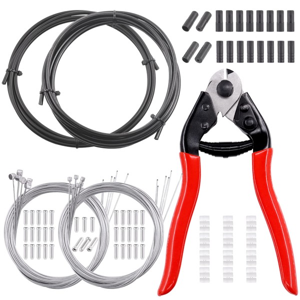 Swpeet 83Pcs Stainless Steel Bike Cable Cutter and Brake Cable Housing Shift Cable Housing with End Caps, Bike Brake Cable Shifter Cable and O-Rings Kit, Perfect for Mountain Road Bike Bicycle