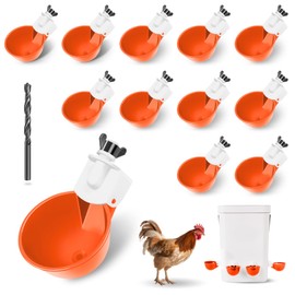 Hipykat Chicken Waterer Feeder Cups 12pcs - Automatic Filling Water Feeder, Gravity DIY Poultry Watering System, Chicken Water Dispenser Bowl, Coop Accessories for Hens, Duck, Goose, Turkey (Orange)