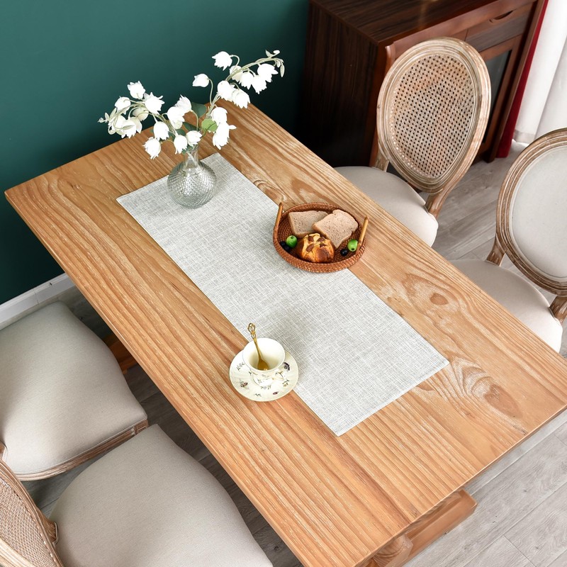 Reversible Double Layer Table Runner Faux Linen Fabric Beige Table