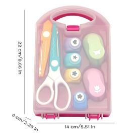 Yeanifeana Creative Kids DIY Puncher Craft Set, Kids DIY Craft Hole Punch Shapes Set, Leaf, Butterfly, Star, Heart, Flower Punch Cutters (Pink)