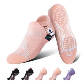 BRISIRA Coolmax Yoga Pilates Socks for Women, 5 Pairs Bamboo Stopper Socks for Barre, Non-Slip Grip Socks with Nubs, ABS Non-Slip Socks, Moisture Wicking, Compression Arch Support, Anti-Blisters, 5