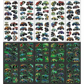 Glow in The Dark Monster Truck Temporary Tattoos for Kids Party Supplies, 10pcs Luminous Monster Truck Tattoos for Boys Birthday Party Favors Gifts Games Accessories