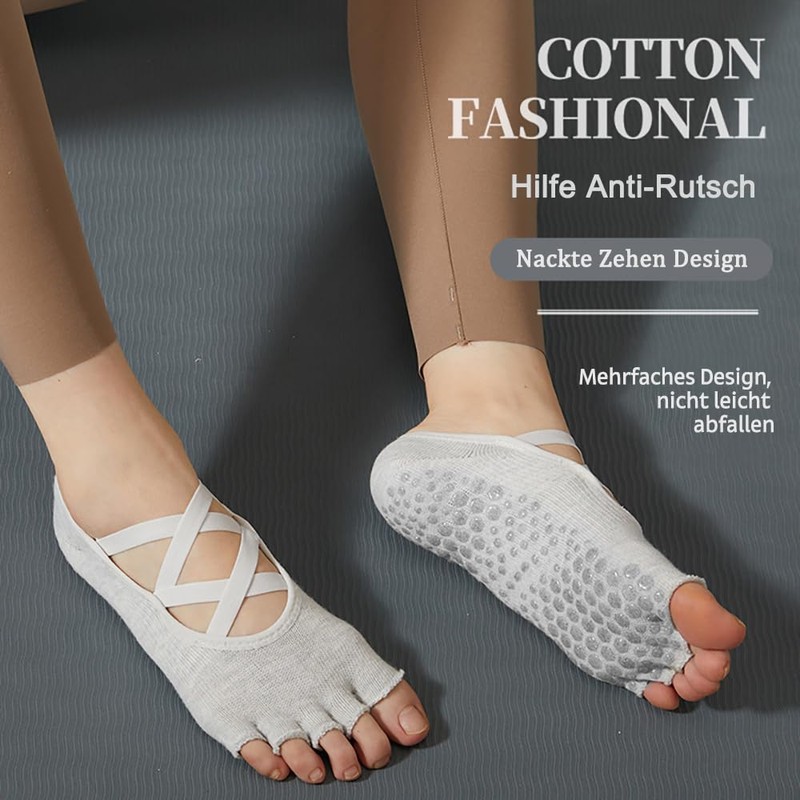 Alienjoy Women's Yoga Socks with Straps Non-Slip Grips Toeless Non-Slip