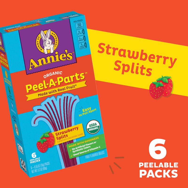 Annie's Organic Peel-A-Parts Fruit Flavored Snacks, Strawberry Splits, Gluten Free,