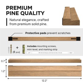 VOL-KI 4-Pack Vinyl Record Shelf Wall Mount – Solid NZ Pine Wood Floating Vinyl Display Shelf & Record Holder, Includes Now Playing Display, Marking Strip & Mini Level (Rich Walnut)