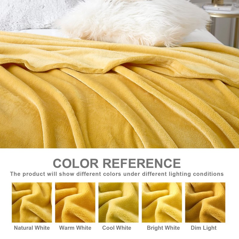 EHEYCIGA Fleece Blanket Mustard Throws for Sofas Fluffy Warm Soft