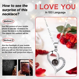 Preserved Red Real Rose with Heart I Love You Necklace, Forever Flowers, Real Flower Gift for Mom Wife Women on Birthday Anniversary Valentine's Romantic, Red Rose