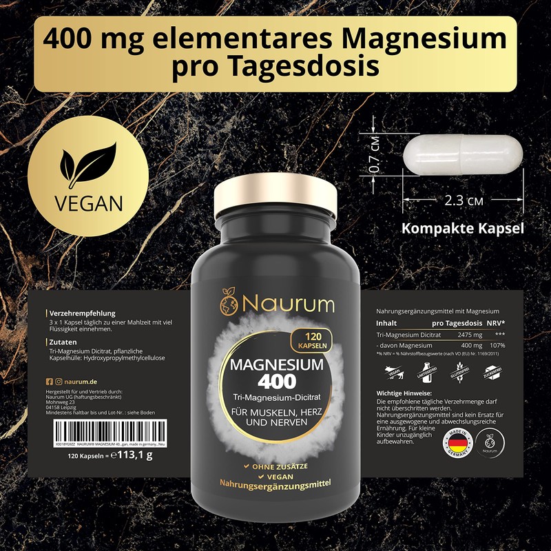 NAURUM® Magnesium 400 - 120 vegan high dose capsules -