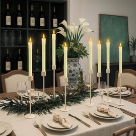 Homemory 6 PCS Real Wax Flameless Taper Candles with Remote, Flickering LED Candlesticks with Timer Dimmer, Fake Candles for Xmas Wedding Celebration Decor, Ivory, 9.6 Inches