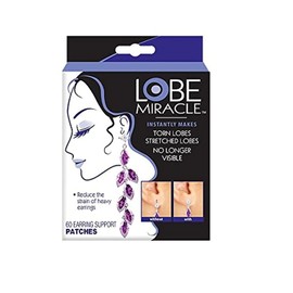 Lobe Miracle- Clear Earring Support Patches - Earring Backs For Droopy Ears - Ear Care Products for Torn or Stretched Ear Lobes (60 Patches)